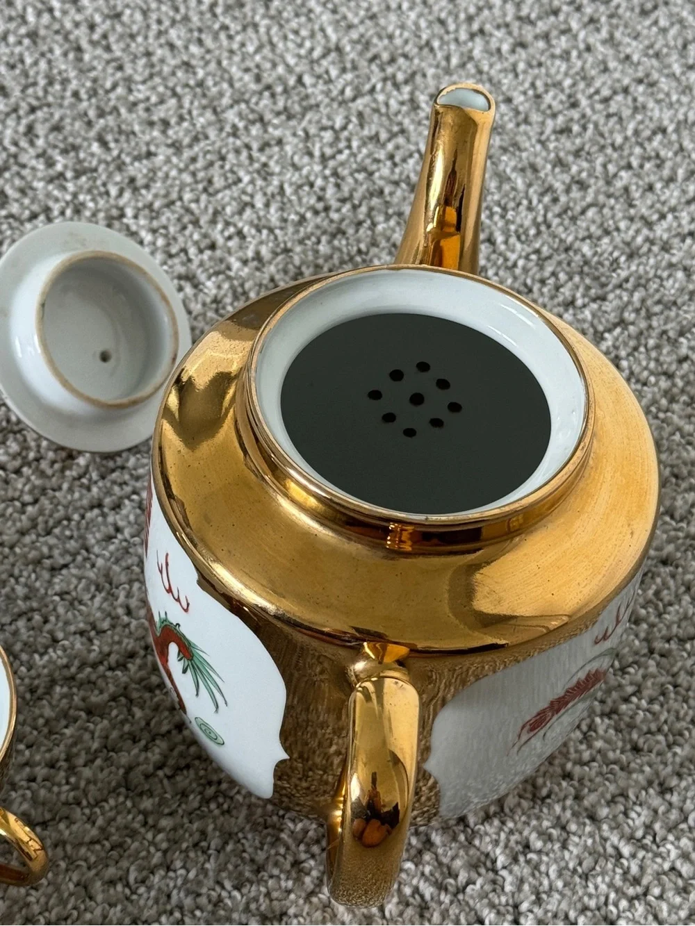 Gold-Trim Porcelain Dragon Tea Set